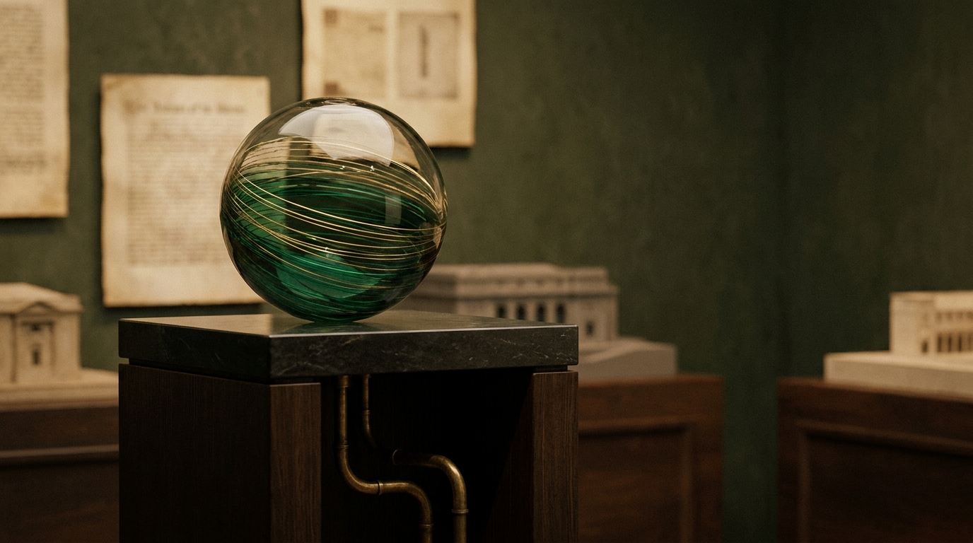 A glass globe threaded with gold settlement rails