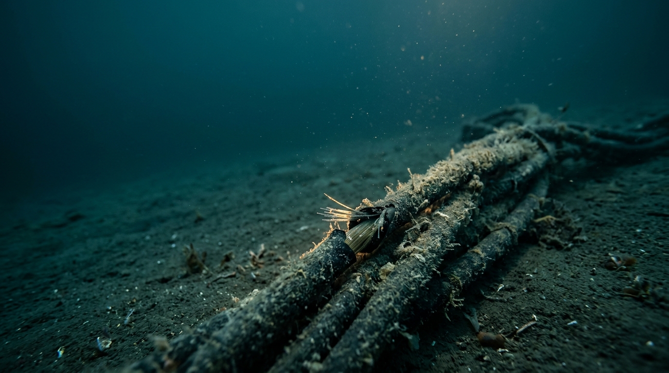 Fiber optic cables resting on the seabed
