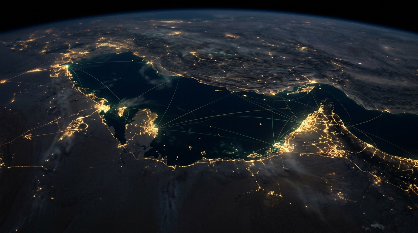 A network of lights over the Gulf coast seen from low orbit